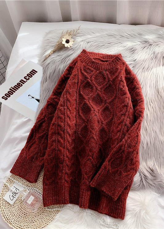 Fashion o neck baggy Sweater dresses Beautiful burgundy Tejidos knit dresses - SooLinen
