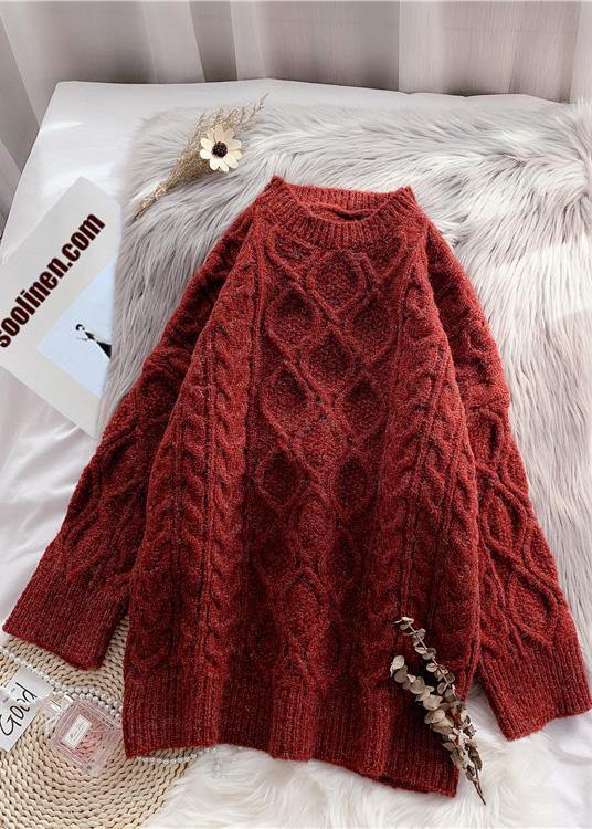 Fashion o neck baggy Sweater dresses Beautiful burgundy Tejidos knit dresses - SooLinen