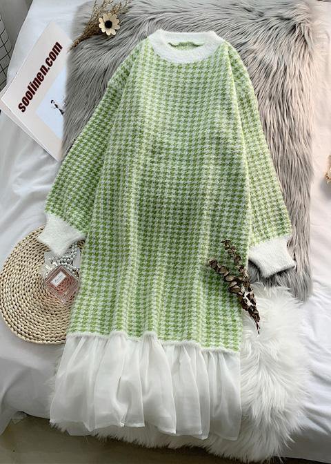 Fashion patchwork Sweater outfits Design cute Mujer o neck knit dress - SooLinen