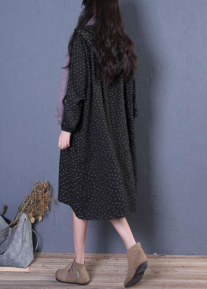 Fashion plus size Coats fall black print hooded coats - SooLinen