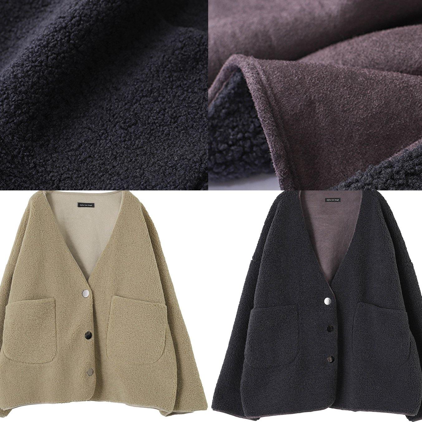 Fashion plus size clothing coats women coats nude v neck pockets woolen overcoat - SooLinen