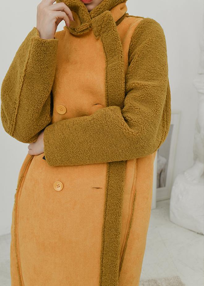 Fashion trendy plus size Coats outwear yellow Notched double breast wool overcoat - SooLinen