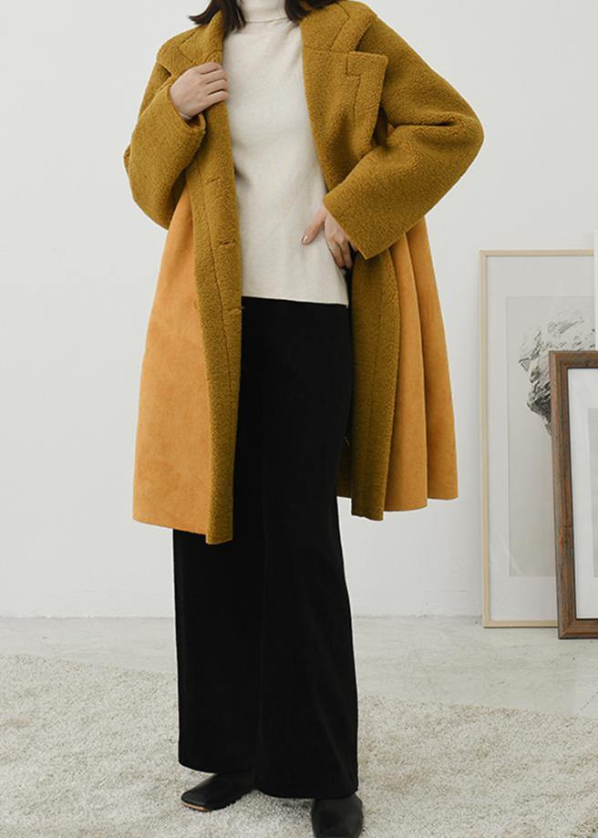 Fashion trendy plus size Coats outwear yellow Notched double breast wool overcoat - SooLinen