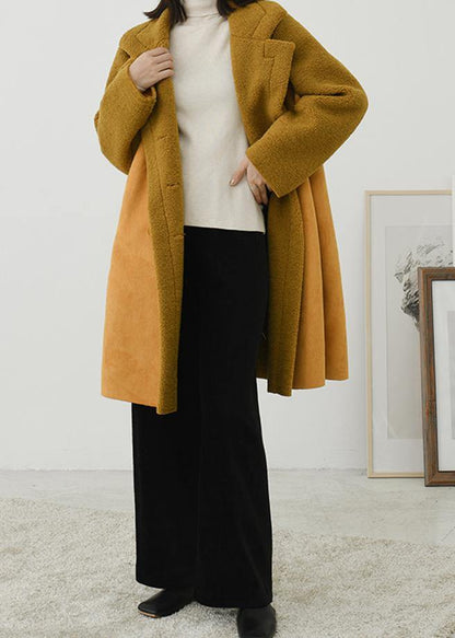 Fashion trendy plus size Coats outwear yellow Notched double breast wool overcoat - SooLinen