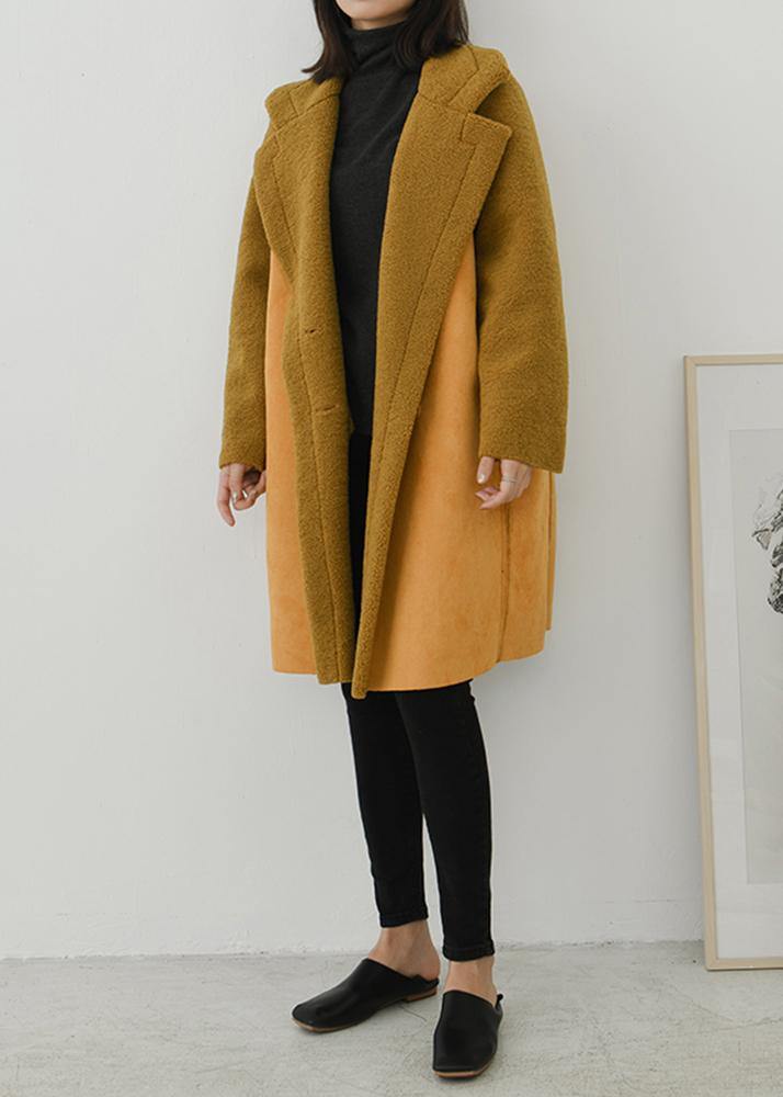 Fashion trendy plus size Coats outwear yellow Notched double breast wool overcoat - SooLinen