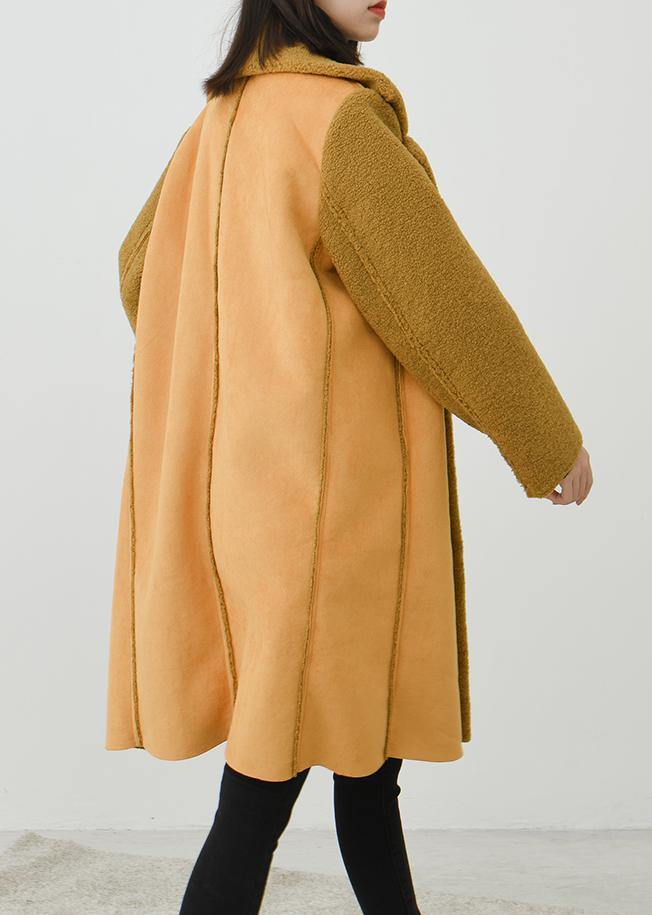 Fashion trendy plus size Coats outwear yellow Notched double breast wool overcoat - SooLinen
