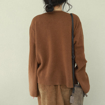 Mode V-Ausschnitt Pullover Kleiderschränke Schöne Schokolade Große Strickoberteile