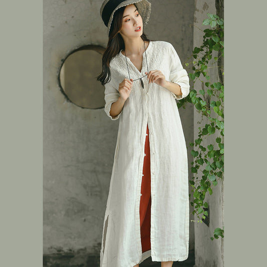 Mode weißen Wintermantel übergroßen V-Ausschnitt sticken Wintermantel Frauen Seite offen Wintermantel