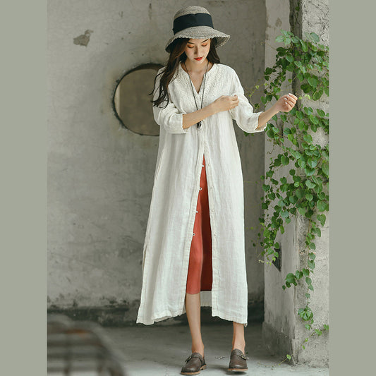 Mode weißen Wintermantel übergroßen V-Ausschnitt sticken Wintermantel Frauen Seite offen Wintermantel