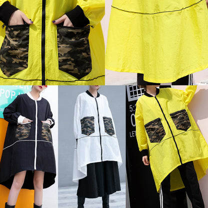 Mode gelb dünne Mantel casual niedrigen hohe strickjacken Mode große taschen jacken