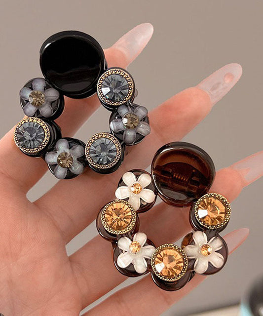 Conjunto de dos piezas de horquillas para el cabello con diseño floral de circonita y perla acrílica fina