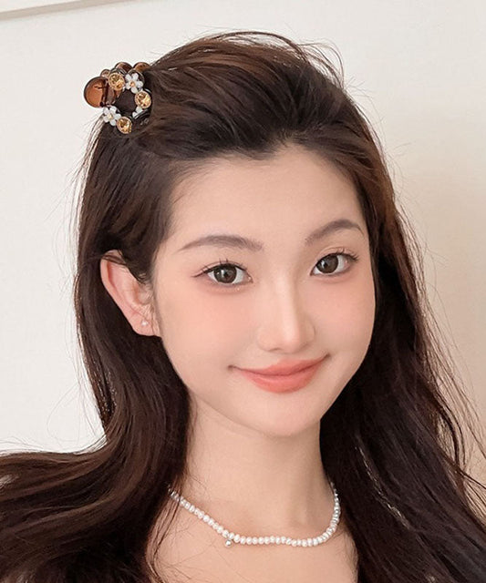 Conjunto de dos piezas de horquillas para el cabello con diseño floral de circonita y perla acrílica fina