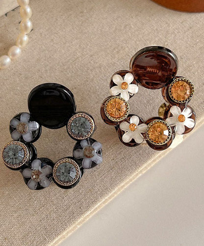 Zweiteiliges Set aus feinen Haarnadeln mit Acrylperlen, Zirkonia und Blumenmuster