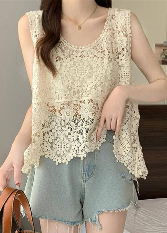 Fine Apricot Hollow Out Lace Vest Summer