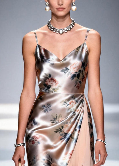 Fine Apricot Ruffled Patchwork Silk Mini Dress Summer