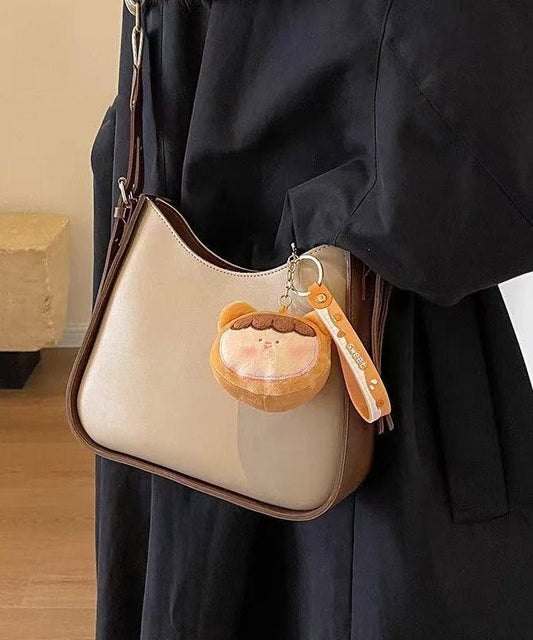 Fine Beige Fuzzy Ball Decorated Faux Leather Messenger Bag