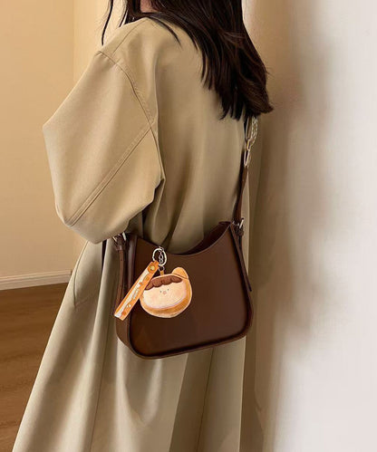 Fine Beige Fuzzy Ball Decorated Faux Leather Messenger Bag