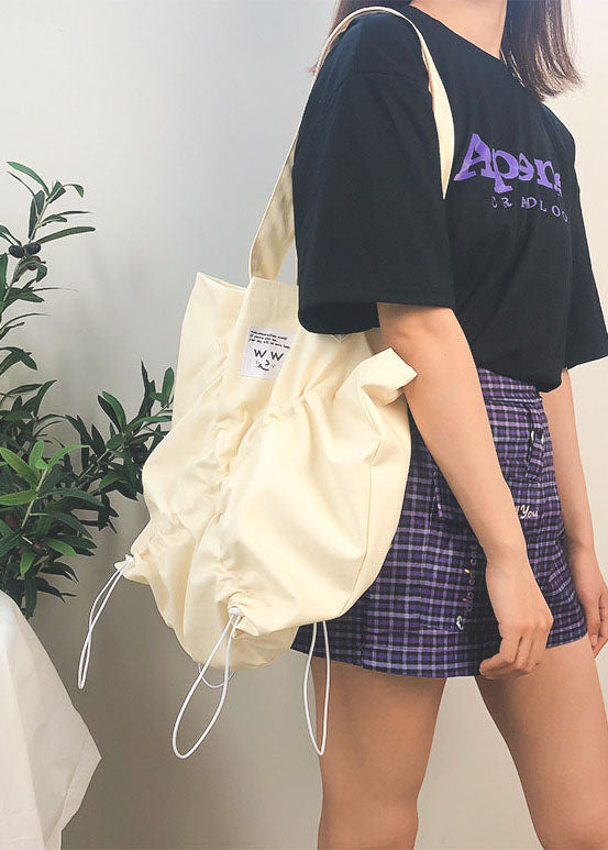 Feine beigefarbene Satchel-Handtasche aus massiver Baumwolle