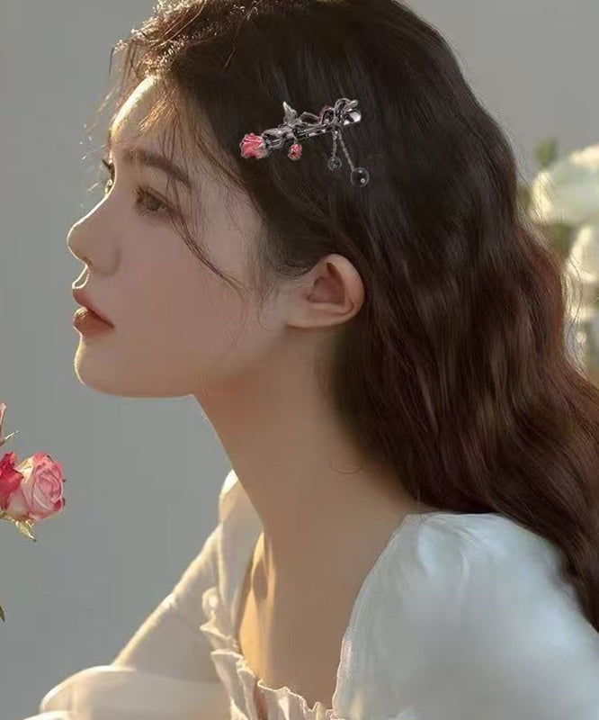 Feine schwarze Haarnadel mit Schmetterlings-Rosenquaste aus Legierung