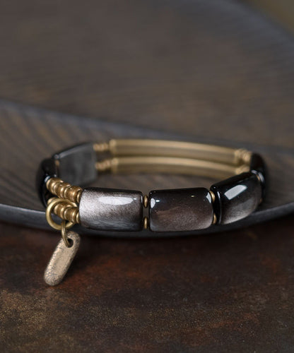 Fine Black Alloy Obsidian Double Layer Unisex Charm Bracelet