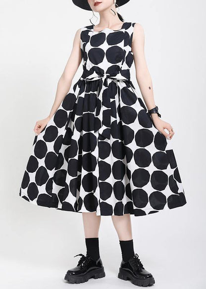 Fine Black Dot tie waist Summer Cotton Dress - SooLinen