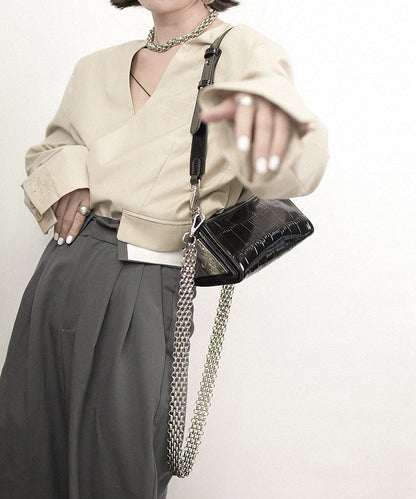 Fine Black Durable Calf Leather Shoulder Bag