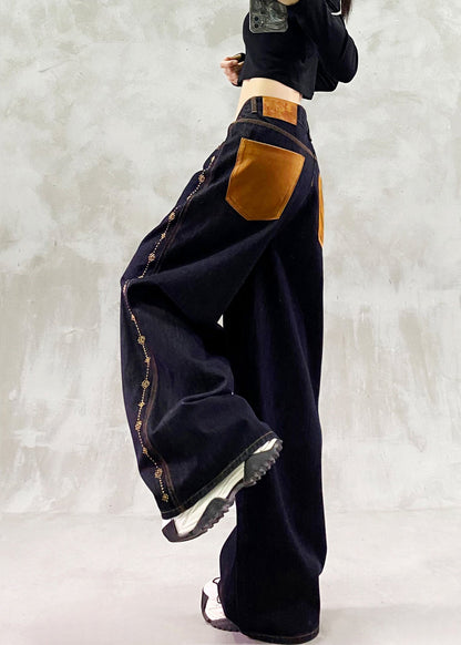 Pantalones vaqueros de patchwork bordados en negro fino para primavera