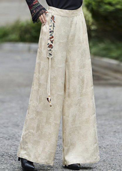 Feine schwarze Jacquard-Seidenhose mit Stickerei und Quasten, Frühling