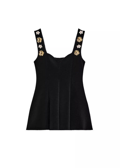 Fine Black Nail Bead Cotton Cami Tops Summer