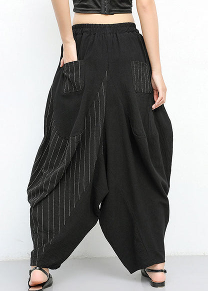 Feine schwarze Patchwork-Streifen-Baumwollhose Frühling