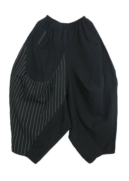 Feine schwarze Patchwork-Streifen-Baumwollhose Frühling