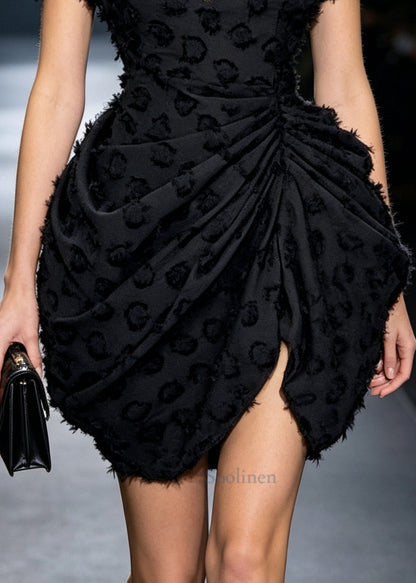 Fine Black Puff Sleeve Eyelash Party Dresses