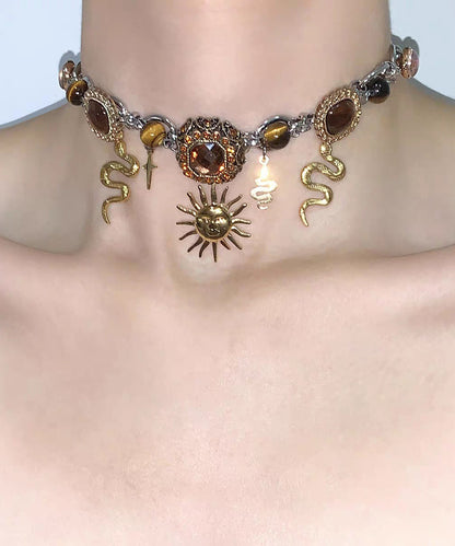 Fine Black Stainless Steel Multi-Layer Sun Pendant Necklace Two-Piece Set