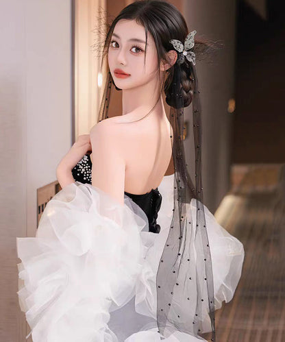 Fine Black Tulle Butterfly Ribbon A Pair Hairpin