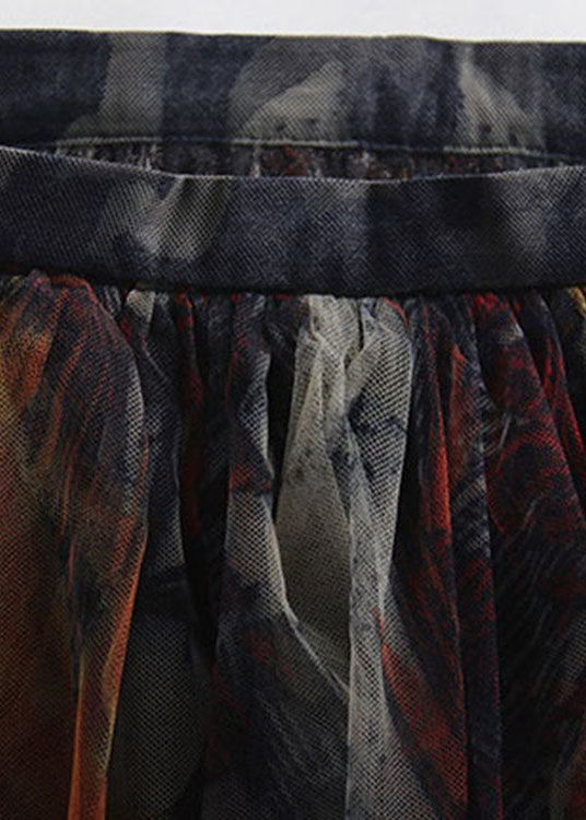 Feine schwarze Tüllröcke mit Reißverschluss und Print, Frühling