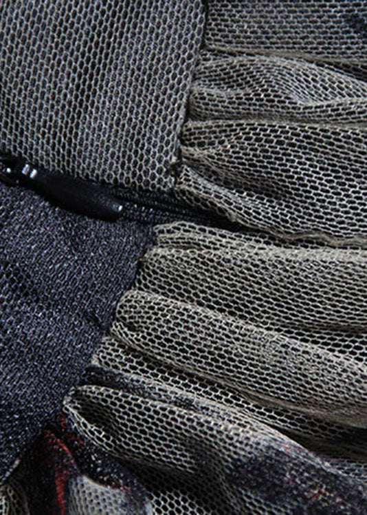 Feine schwarze Tüllröcke mit Reißverschluss und Print, Frühling