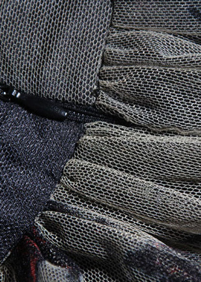 Feine schwarze Tüllröcke mit Reißverschluss und Print, Frühling