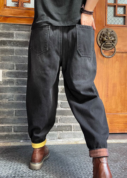 Feine schwarze Mode Patch Applikation Denim Hose Winter