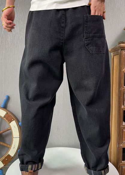 Feine Schwarze retro Patchwork denim Hose Frühling