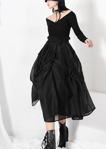 Feiner Schwarzer knittriger Patchworkrock Frühling