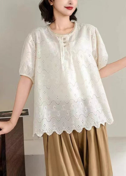 Fine Blue Hollow Out Wrinkled Cotton Top Summer