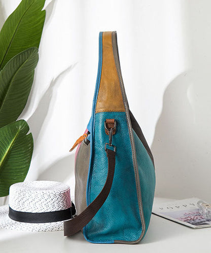 Feine blaue Umhängetasche aus Kalbsleder mit Patchwork-Muster