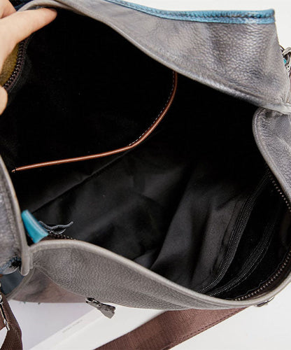 Feine blaue Umhängetasche aus Kalbsleder mit Patchwork-Muster