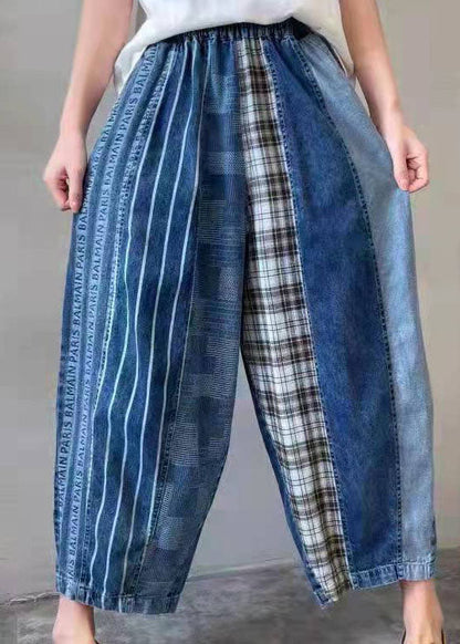 Feine Blaue Patchwork Mode Denim Hose Frühling