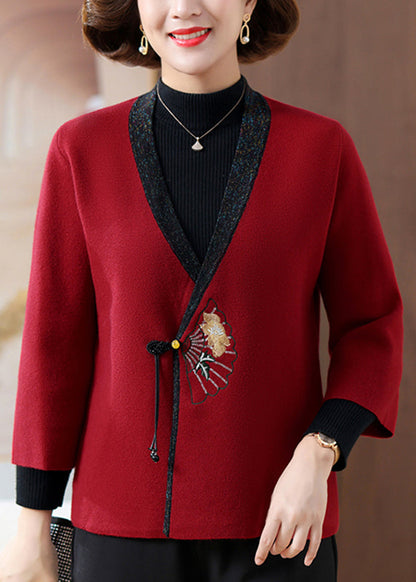 Feine blaue Strickjacken mit V-Ausschnitt und Print für den Frühling