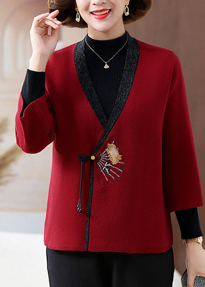 Feine blaue Strickjacken mit V-Ausschnitt und Print für den Frühling