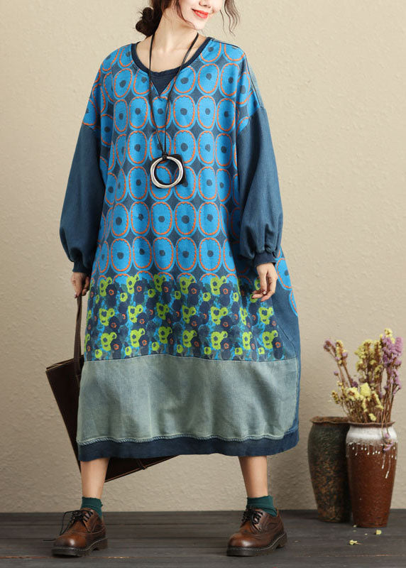 Feine Blau taschen druck Patchwork lose Overall Frühling