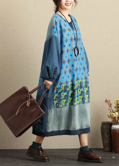 Feine Blau taschen druck Patchwork lose Overall Frühling