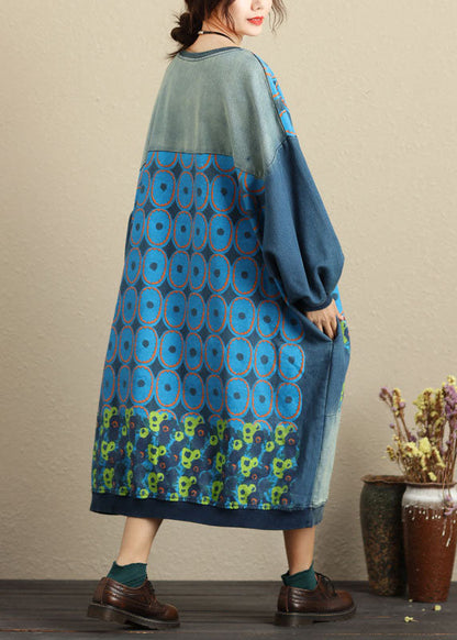 Feine Blau taschen druck Patchwork lose Overall Frühling