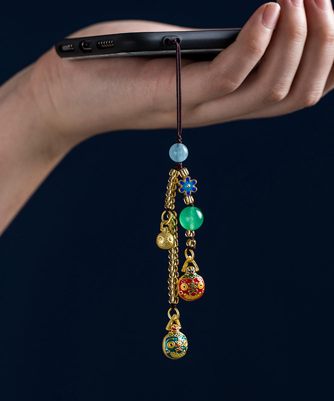 Cadenas para teléfono con esmalte de jade coloreado, finas y doradas antiguas, de color marrón